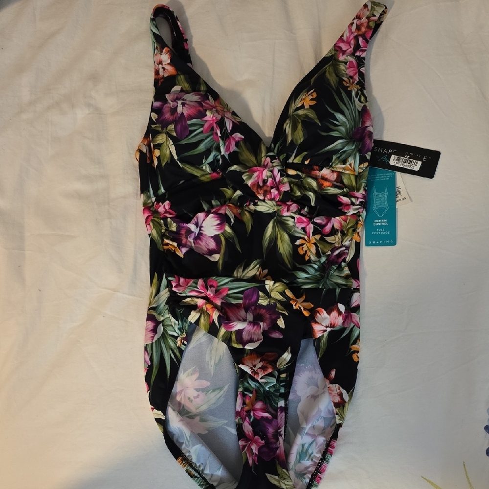 Aqua Green Black and Purple One Piece Swimwear